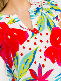 PLUS SIZE SHORT SLEEVE V-NECK FLORAL PRINT BLOUSE