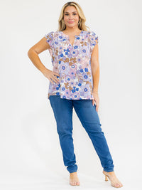 PLUS SIZE RUFFLE SLEEVE V-NECK FLORAL PRINT BLOUSE
