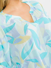 PLUS SIZE LONG SLEEVE V-NECK LOOSE FIT FLORAL PRINT BLOUSE