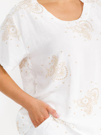 PLUS SIZE SHORT SLEEVE BLOUSE & ELASTIC WAIST PANTS EMBROIDERY 2PC. SET