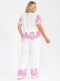 PLUS SIZE SHORT SLEEVE BLOUSE & ELASTIC WAIST PANTS MULTI PRINT 2PC. SET