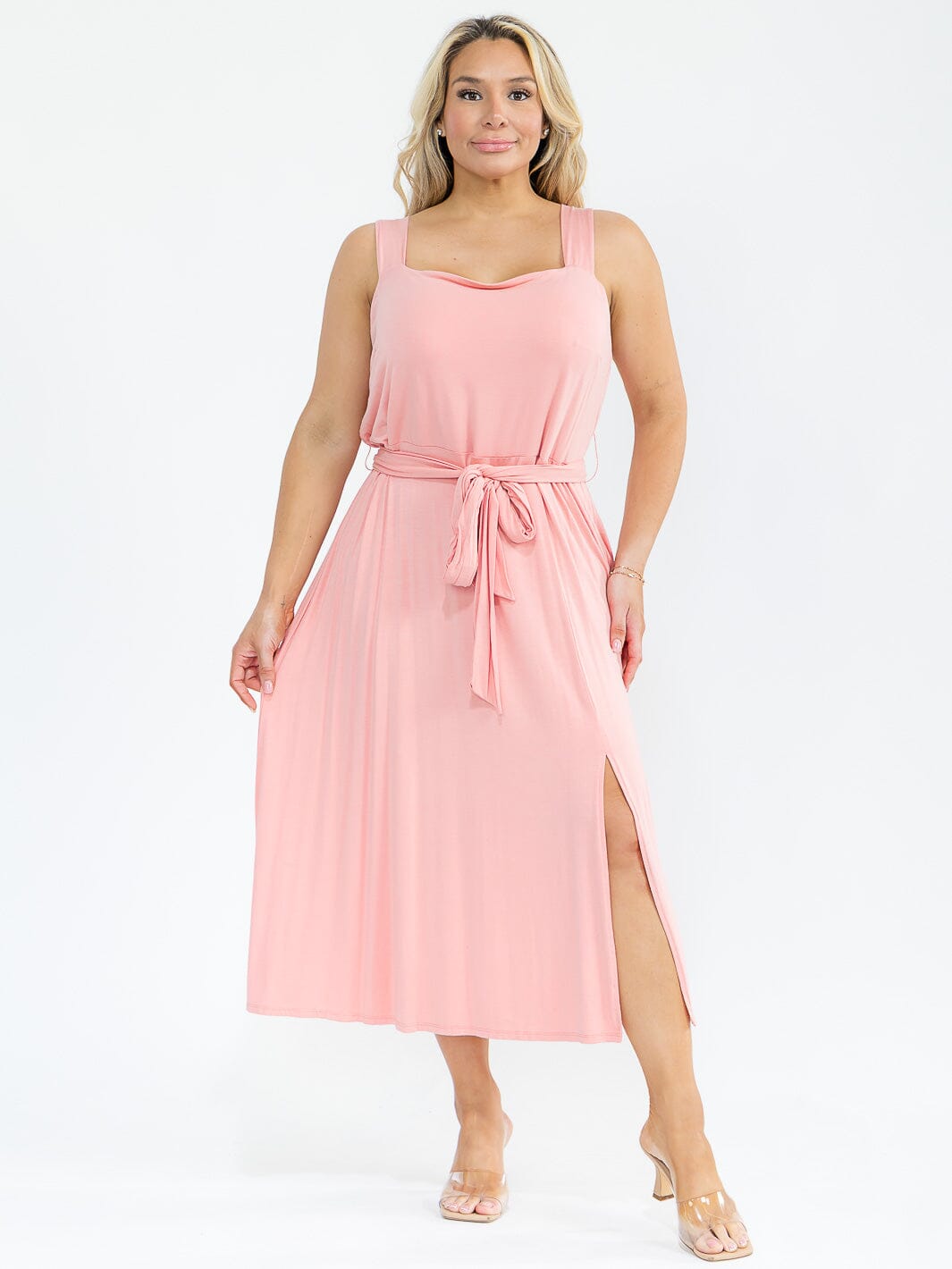sleeveless plus size midi dress PLUS SIZE SLEEVELESS SQUARE NECK SELF TIE MIDI DRESS –  Wholesalefashiontrends.com