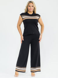 PLUS SIZE SLEEVELESS BLOUSE & ELASTIC WAIST PANTS SHIMMER DETAILED 2PC. SET