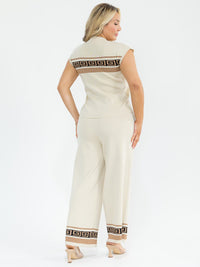 PLUS SIZE SLEEVELESS BLOUSE & ELASTIC WAIST PANTS SHIMMER DETAILED 2PC. SET