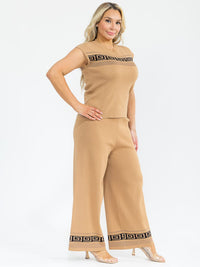 PLUS SIZE SLEEVELESS BLOUSE & ELASTIC WAIST PANTS SHIMMER DETAILED 2PC. SET