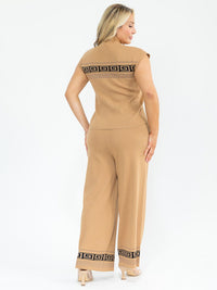 PLUS SIZE SLEEVELESS BLOUSE & ELASTIC WAIST PANTS SHIMMER DETAILED 2PC. SET