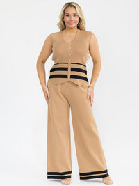 PLUS SIZE SLEEVELESS BLOUSE & ELASTIC WAIST PANTS SHIMMER DETAILED 2PC. SET (Copy)