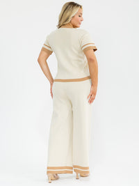 PLUS SIZE SHORT SLEEVE BLOUSE & ELASTIC WAIST PANTS KNIT COLORBLOCK 2PC. SET