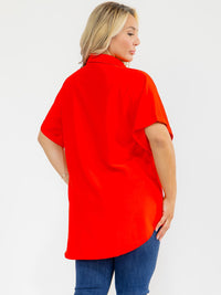 PLUS SIZE SHORT SLEEVE BUTTON UP FRONT POCKETS HIGH-LOW STUDS BLOUSE