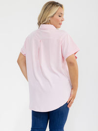 PLUS SIZE SHORT SLEEVE BUTTON UP STUDS HEART PRINT BLOUSE
