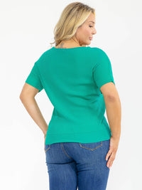 PLUS SIZE SHORT SLEEVE RIBBED SEQUINS HEART PRINT BLOUSE