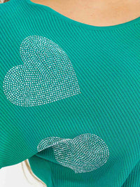 PLUS SIZE SHORT SLEEVE RIBBED SEQUINS HEART PRINT BLOUSE