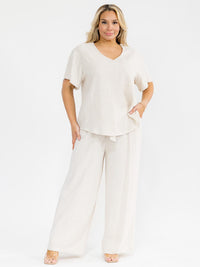 PLUS SIZE SHORT SLEEVE BLOUSE & ELASTIC WAIST PANTS SOLID 2PC. SET