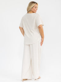 PLUS SIZE SHORT SLEEVE BLOUSE & ELASTIC WAIST PANTS SOLID 2PC. SET