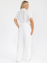 PLUS SIZE SHORT SLEEVE BLOUSE & ELASTIC WAIST PANTS FLORAL EMBROIDERY 2PC. SET
