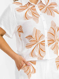 PLUS SIZE SHORT SLEEVE BLOUSE & ELASTIC WAIST PANTS FLORAL EMBROIDERY 2PC. SET