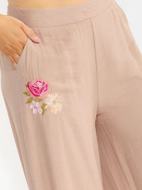 PLUS SIZE ELASTIC WAIST FRONT POCKETS WIDE LEG PALAZZO EMBROIDERY FLORAL PANTS