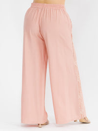PLUS SIZE ELASTIC WAIST FRONT POCKETS WIDE LEG PALAZZO SIDE TRIM DETAILED PANTS