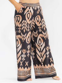 PLUS SIZE ELASTIC WAIST FRONT POCKETS WIDE LEG PALAZZO PRINT PANTS