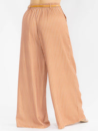 PLUS SIZE BUTTON CLOSURE BELTED FRONT POCKETS WIDE LEG PALAZZO STRIPES PANTS