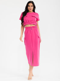 WOMEN'S SHORT SLEEVE TOP & ELASTIC WAIST MAXI SKIRT SOLID 2PC. SET