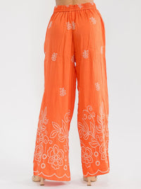 WOMEN'S ELASTIC WAIST FRONT POCKETS WIDE LEG PALAZZO EMBROIDERY FLORAL PANTS