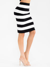WOMEN'S ELASTIC WAIST STRIPES COLORBLOCK RIBBED PENCIL MINI SKIRT
