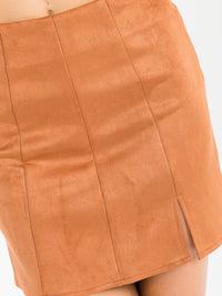 WOMEN'S ZIPPER CLOSURE FRONT SLIT VELVET MINI SKIRT