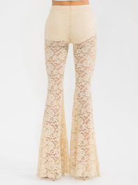 WOMEN'S ELASTIC WAIST ALL OVER LACE BELL BOTTOM PANTS
