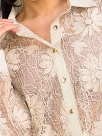 WOMEN'S LONG SLEEVE BUTTON UP CROCHET LACE BLOUSE