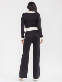 WOMEN'S LONG SLEEVE ZIP UP SWEATER & ELASTIC WAIST STRAIGHT LEG PANTS COLORBLOCK KNIT 2PC. SET