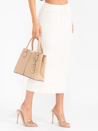 WOMEN'S ELASTIC WAIST SELF TIE RIBBED MAXI SKIRT