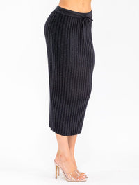 WOMEN'S ELASTIC WAIST SELF TIE RIBBED MAXI SKIRT
