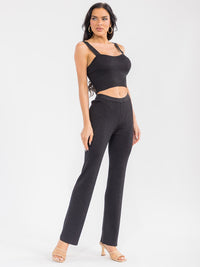 WOMEN'S SLEEVELESS CROP TOP & ELASTIC WAIST PANTS RIBBED SHIMMER 2PC. SET
