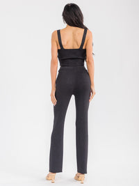 WOMEN'S SLEEVELESS CROP TOP & ELASTIC WAIST PANTS RIBBED SHIMMER 2PC. SET