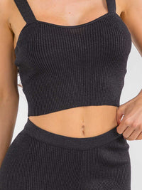 WOMEN'S SLEEVELESS CROP TOP & ELASTIC WAIST PANTS RIBBED SHIMMER 2PC. SET