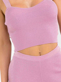 WOMEN'S SLEEVELESS CROP TOP & ELASTIC WAIST PANTS RIBBED SHIMMER 2PC. SET