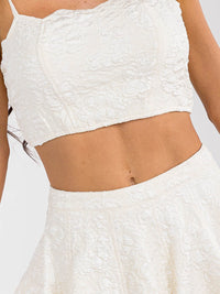 WOMEN'S SLEEVELESS CROP TOP & ZIP UP MINI SKIRT FLORAL DETAILED 2PC. SET