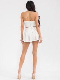 WOMEN'S SLEEVELESS CROP TOP & ZIP UP MINI SKORTS CROCHET 2PC. SET