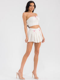 WOMEN'S SLEEVELESS CROP TOP & ZIP UP MINI SKORTS CROCHET 2PC. SET
