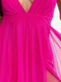 WOMEN'S SLEEVELESS V-NECK OPEN BACK FRONT SLIT MAXI DRESS