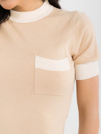 WOMEN'S SHORT SLEEVE MOCK NECK FRONT POCKET COLORBLOCK BODYCON MINI DRESS