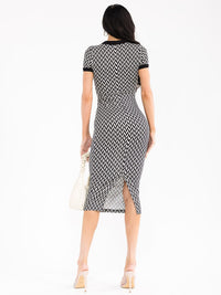 WOMEN'S SHORT SLEEVE V-NECK PRINT BODYCON MIDI DRESS