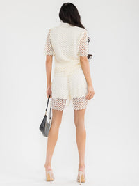 WOMEN'S SHORT SLEEVE BLOUSE & ELASTIC WAIST SHORTS CROCHET 2PC. SET