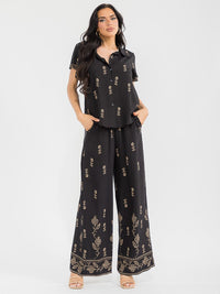 WOMEN'S SHORT SLEEVE BLOUSE & ELASTIC WAIST PANTS EMBROIDERY 2PC. SET