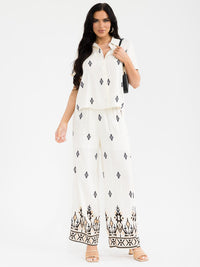 WOMEN'S SHORT SLEEVE BLOUSE & ELASTIC WAIST PANTS MULTI PRINT 2PC. SET