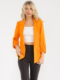 WOMEN'S 3/4 SLEEVE BUTTON CLOSURE FRONT POCKETS BLAZERS
