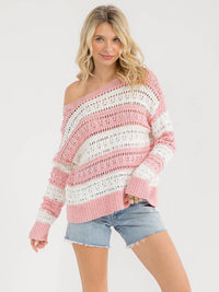WOMEN'S LONG SLEEVE COLORBLOCK KNIT PULLOVER SWEATER