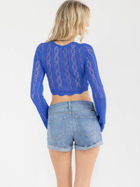 WOMEN'S LONG SLEEVE FRONT TIE KNIT CROP TOP