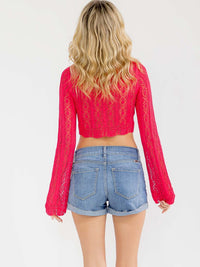 WOMEN'S LONG SLEEVE FRONT TIE KNIT CROP TOP